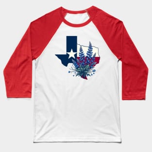 Texas Wildflowers - Texas Flag with Bluebonnets Baseball T-Shirt